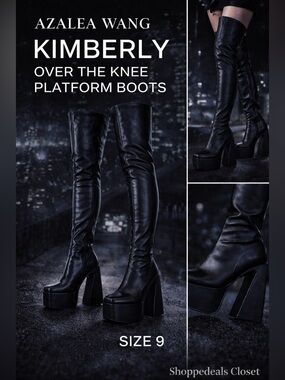AZALEA WANG Black Platform Knee High Boots Size 9 Chunky Heel